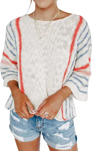 Fall Sweater for Women Casual Color Block Shirts Lightweight 3/4 Sleeve Pullover Knit Tops Crewneck Sweatshirts