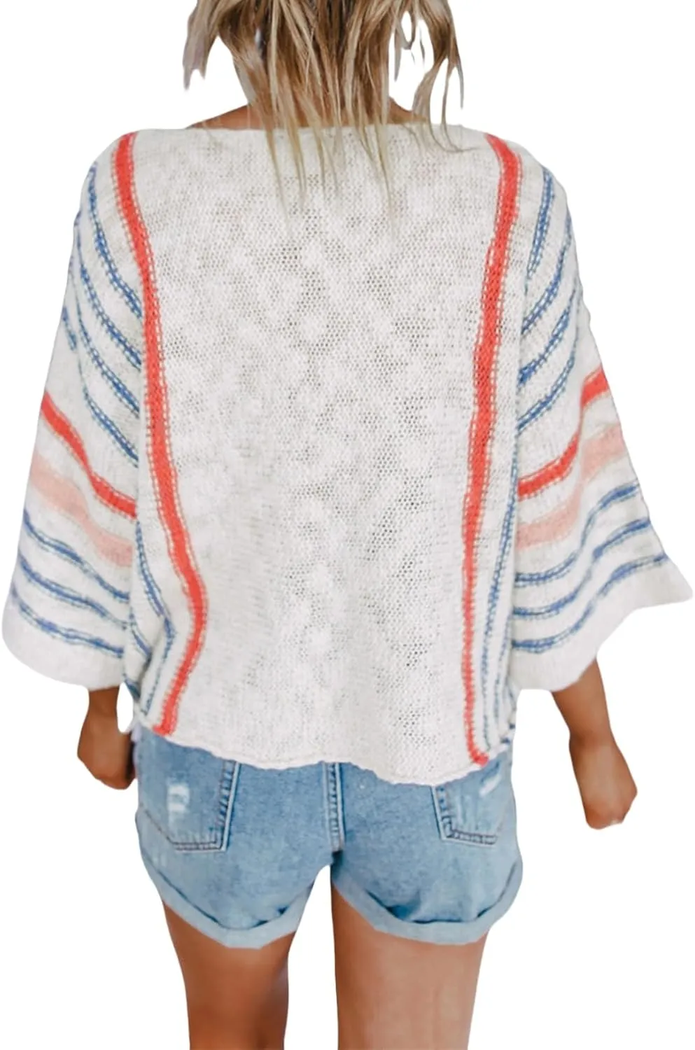 Fall Sweater for Women Casual Color Block Shirts Lightweight 3/4 Sleeve Pullover Knit Tops Crewneck Sweatshirts
