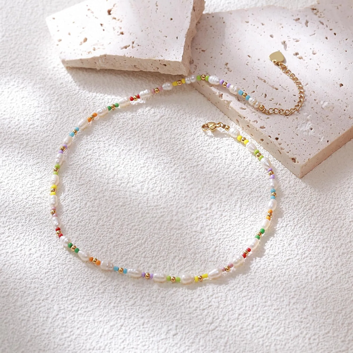 FANZE Baroque Pearl Choker Necklace for Women, Natural Real Ivory Freshwater Cultured Pearl Colorful Irregular Turquoise Colorful Gemstone Crystal Beads, Boho Charms Elegant Statement Jewelry Gifts