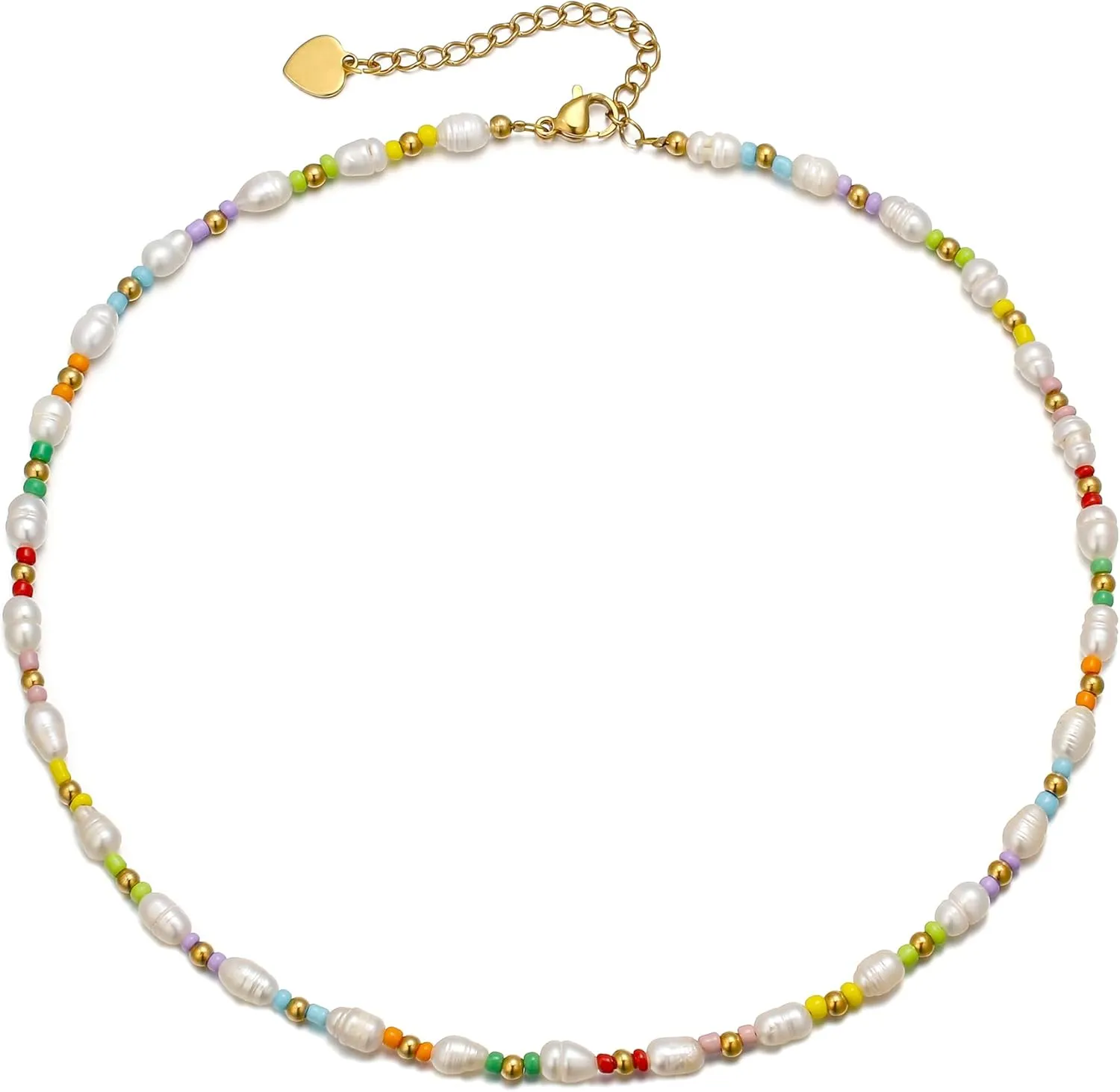 FANZE Baroque Pearl Choker Necklace for Women, Natural Real Ivory Freshwater Cultured Pearl Colorful Irregular Turquoise Colorful Gemstone Crystal Beads, Boho Charms Elegant Statement Jewelry Gifts