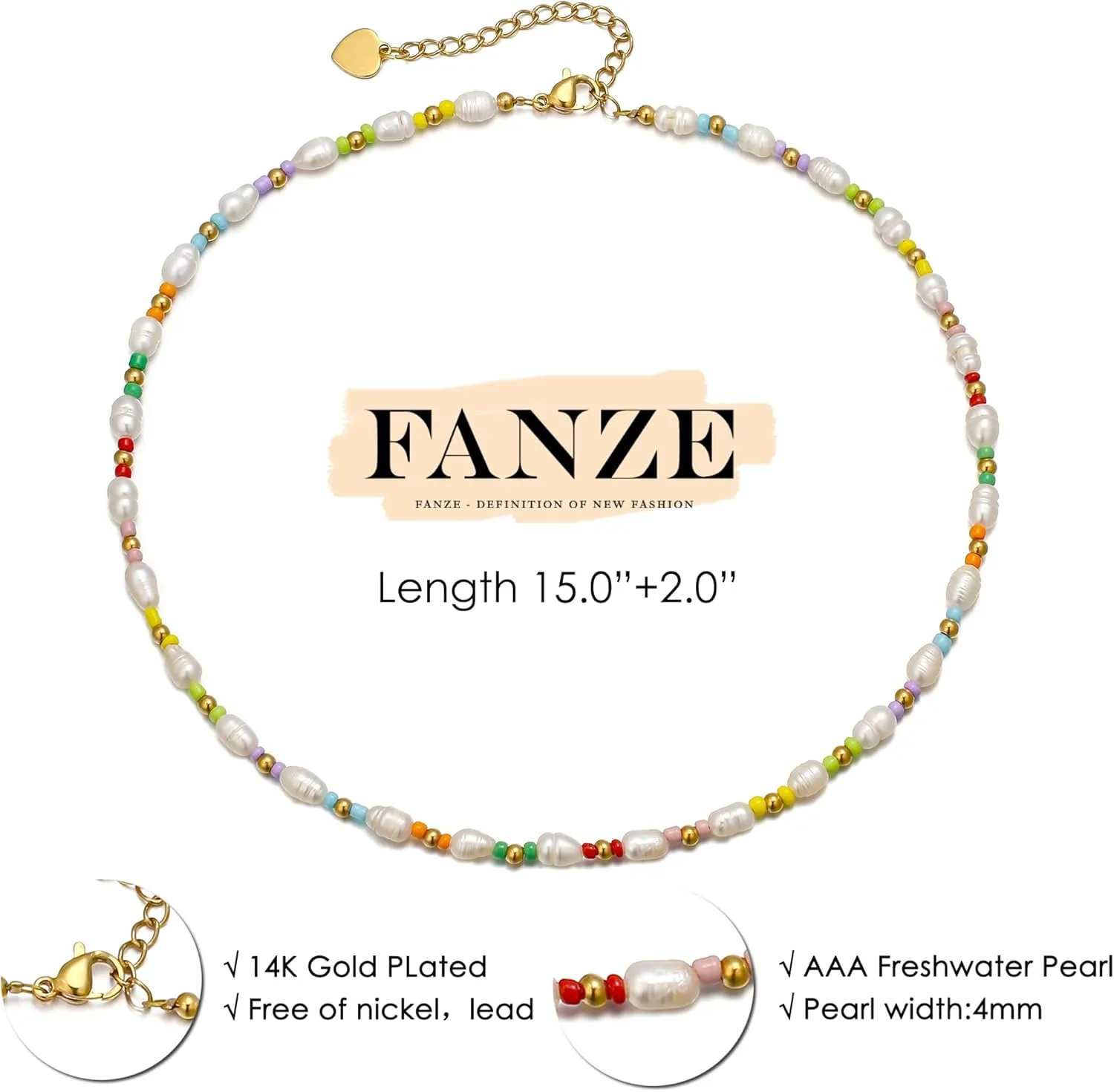 FANZE Baroque Pearl Choker Necklace for Women, Natural Real Ivory Freshwater Cultured Pearl Colorful Irregular Turquoise Colorful Gemstone Crystal Beads, Boho Charms Elegant Statement Jewelry Gifts