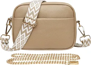 Fashion Simple Shoulder Bag Textured Leather Crossbody Small Square Bag over The Shoulder Bags for Women (Khaki, 22CM) women's handbags