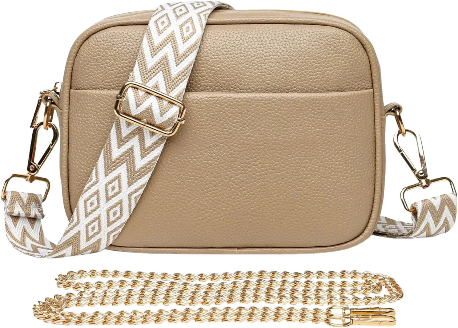 Fashion Simple Shoulder Bag Textured Leather Crossbody Small Square Bag over The Shoulder Bags for Women (Khaki, 22CM) women's handbags