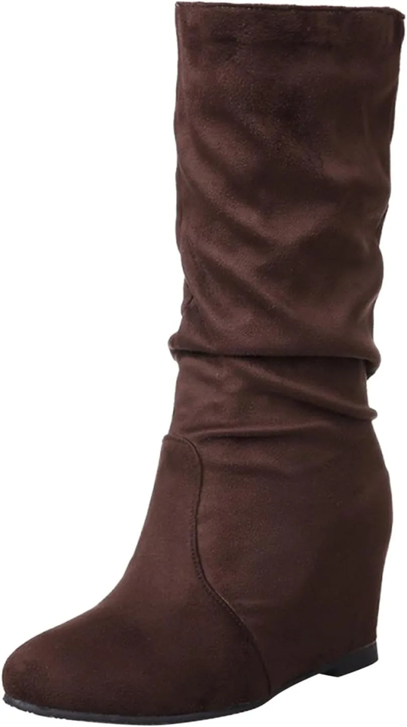 Fashion Women Mid Calf Boots Comfortable Casual Women Boots Ladies Fashion Retro Low Heels Suede Mid Calf Boots