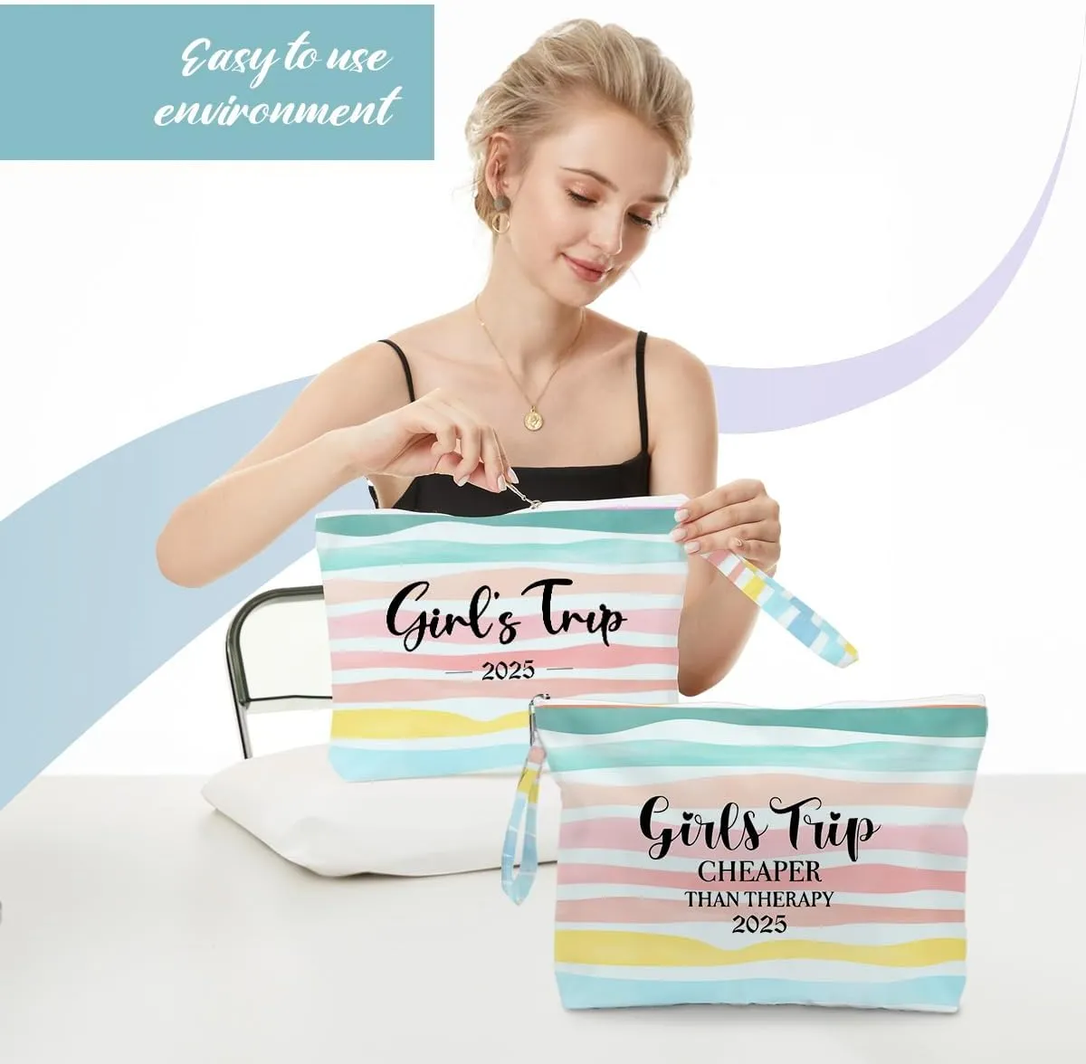Fokongna 2PCS Girls Trip Gifts Favors Waves Rainbow Wet Bag Wet Dry Bag Beach Bag for Swimsuit Toiletry Bag Travel Essentials For Women, Beach Travel Gym Wet Dry Bag for Swimsuit Dirty Diaper Bag