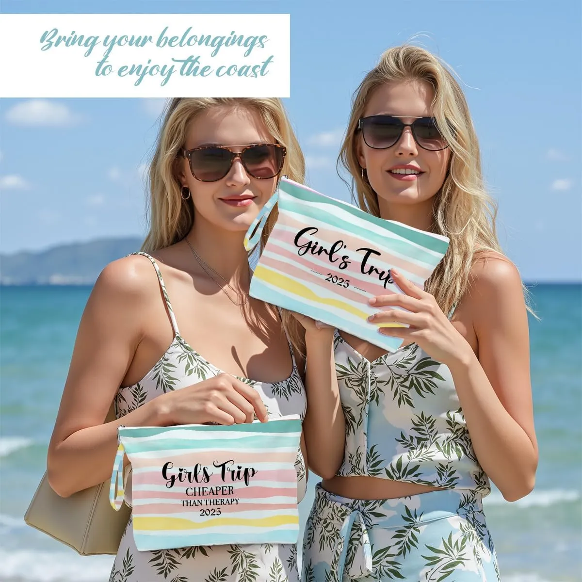 Fokongna 2PCS Girls Trip Gifts Favors Waves Rainbow Wet Bag Wet Dry Bag Beach Bag for Swimsuit Toiletry Bag Travel Essentials For Women, Beach Travel Gym Wet Dry Bag for Swimsuit Dirty Diaper Bag