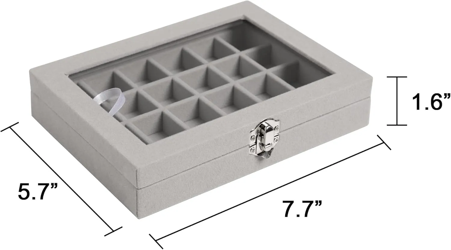 Frebeauty 24 Grid Jewelry Tray,Velvet Stud Earring Organizer,Small Jewelry Organizer with Clear Lid,Lockable Earring Holder Organizer Jewelry Boxes & Organizer Ring Holder for Women & Girls(Grey)