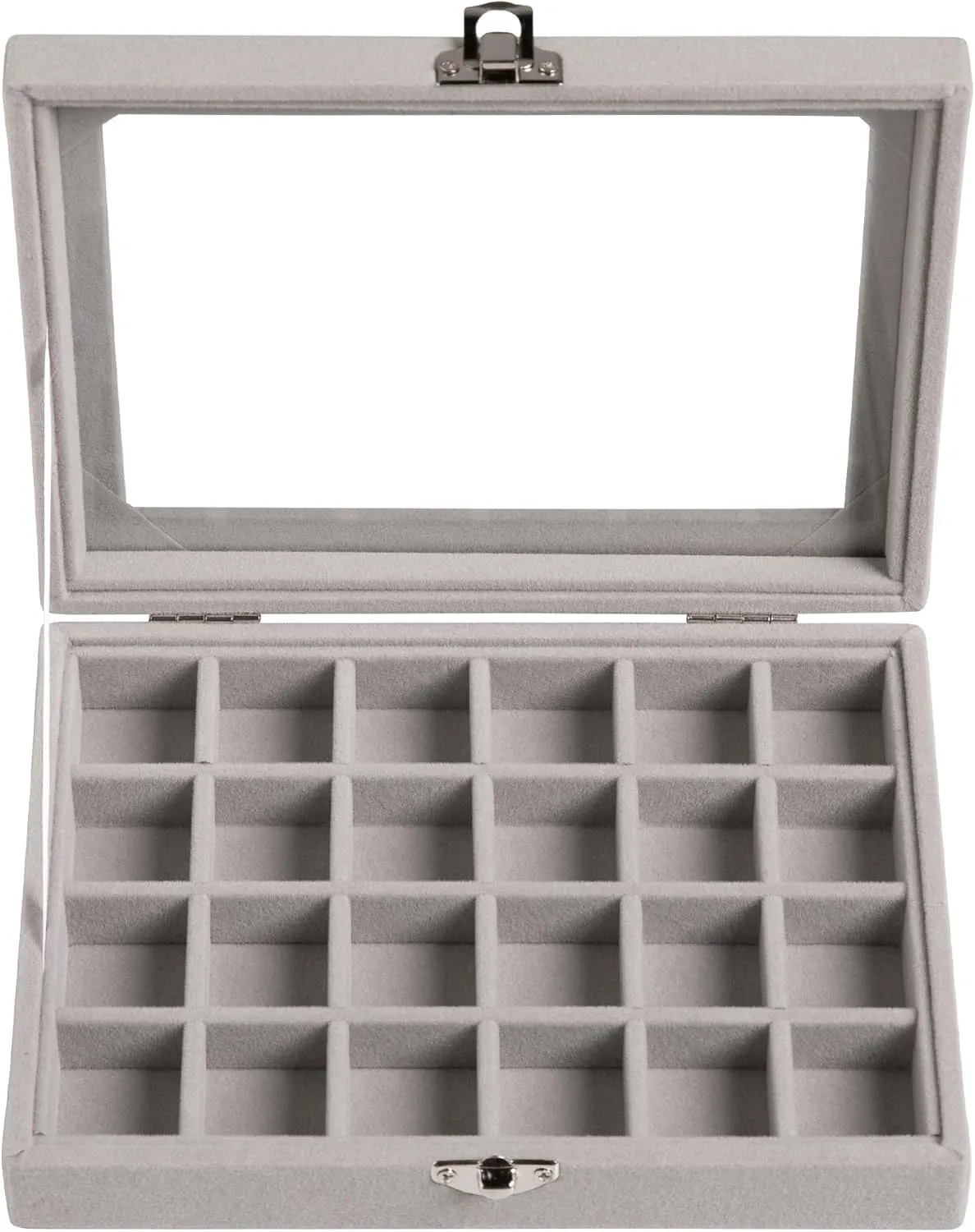 Frebeauty 24 Grid Jewelry Tray,Velvet Stud Earring Organizer,Small Jewelry Organizer with Clear Lid,Lockable Earring Holder Organizer Jewelry Boxes & Organizer Ring Holder for Women & Girls(Grey)