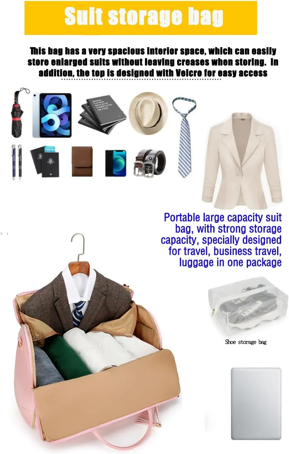Garment Duffle Bags For Travel Garment Duffle Bag Carry On Bag Foldable Travel Bag Garment Bag Duffle Bag For Travel Women (Black)
