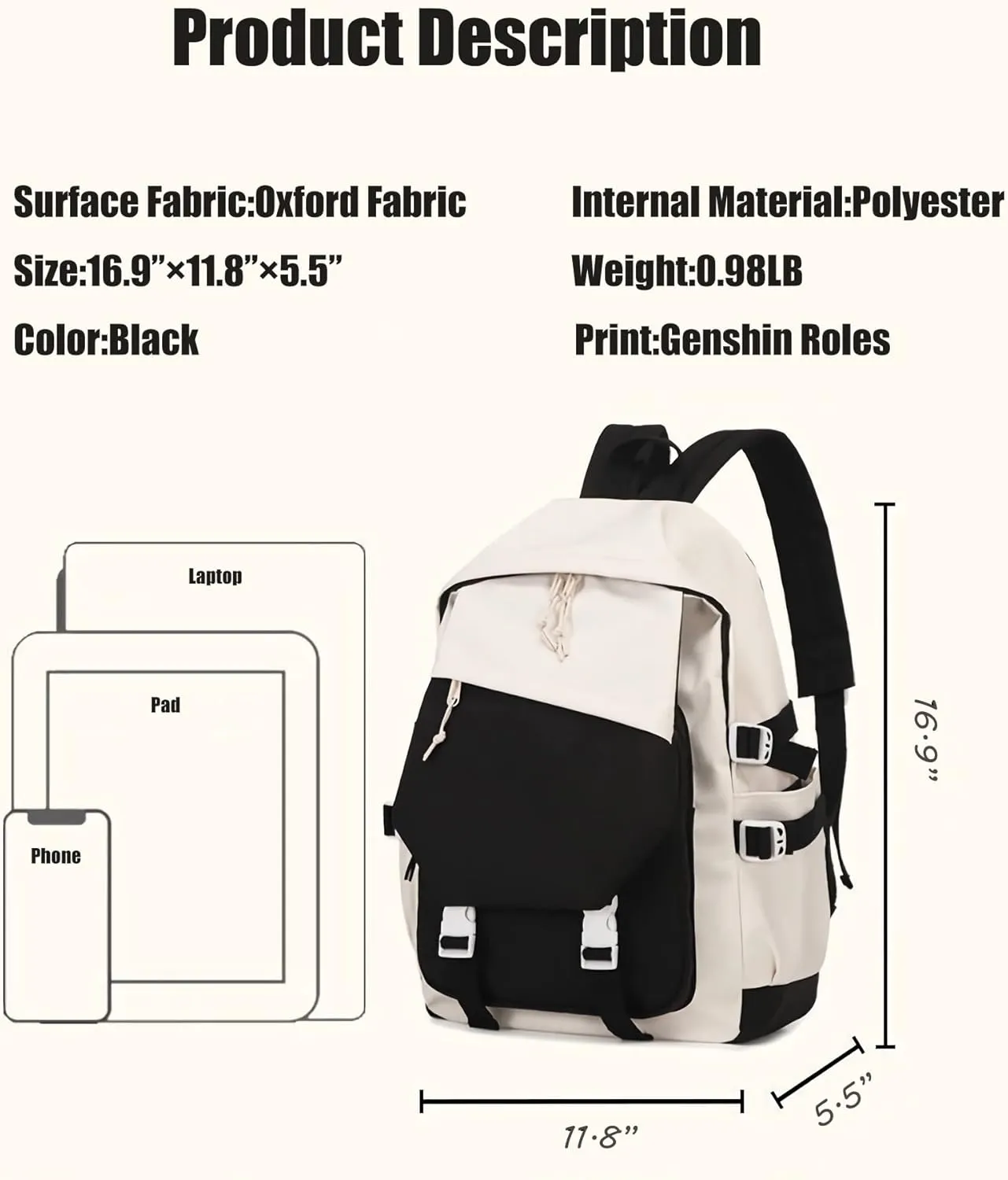 Genshin Impact Backpack Eula Backpack Cute 3D Printed Laptop Bookbag 17" Large Capacity Travel BackPack With Gift