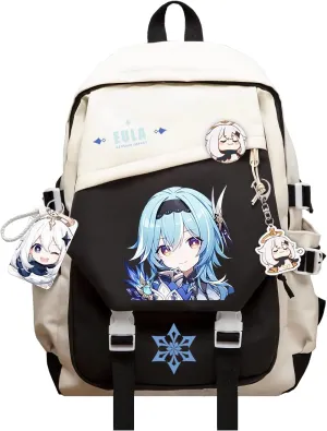 Genshin Impact Backpack Eula Backpack Cute 3D Printed Laptop Bookbag 17" Large Capacity Travel BackPack With Gift