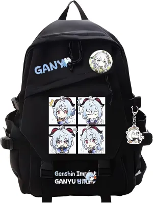 Genshin Impact Backpack Ganyu Backpack Cute 3D Printed Daypack Laptop 17" Large Capacity Travel Black BackPack With Gift