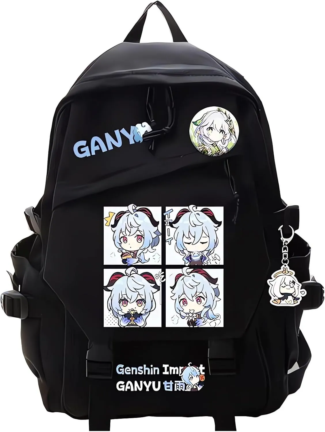 Genshin Impact Backpack Ganyu Backpack Cute 3D Printed Daypack Laptop 17" Large Capacity Travel Black BackPack With Gift