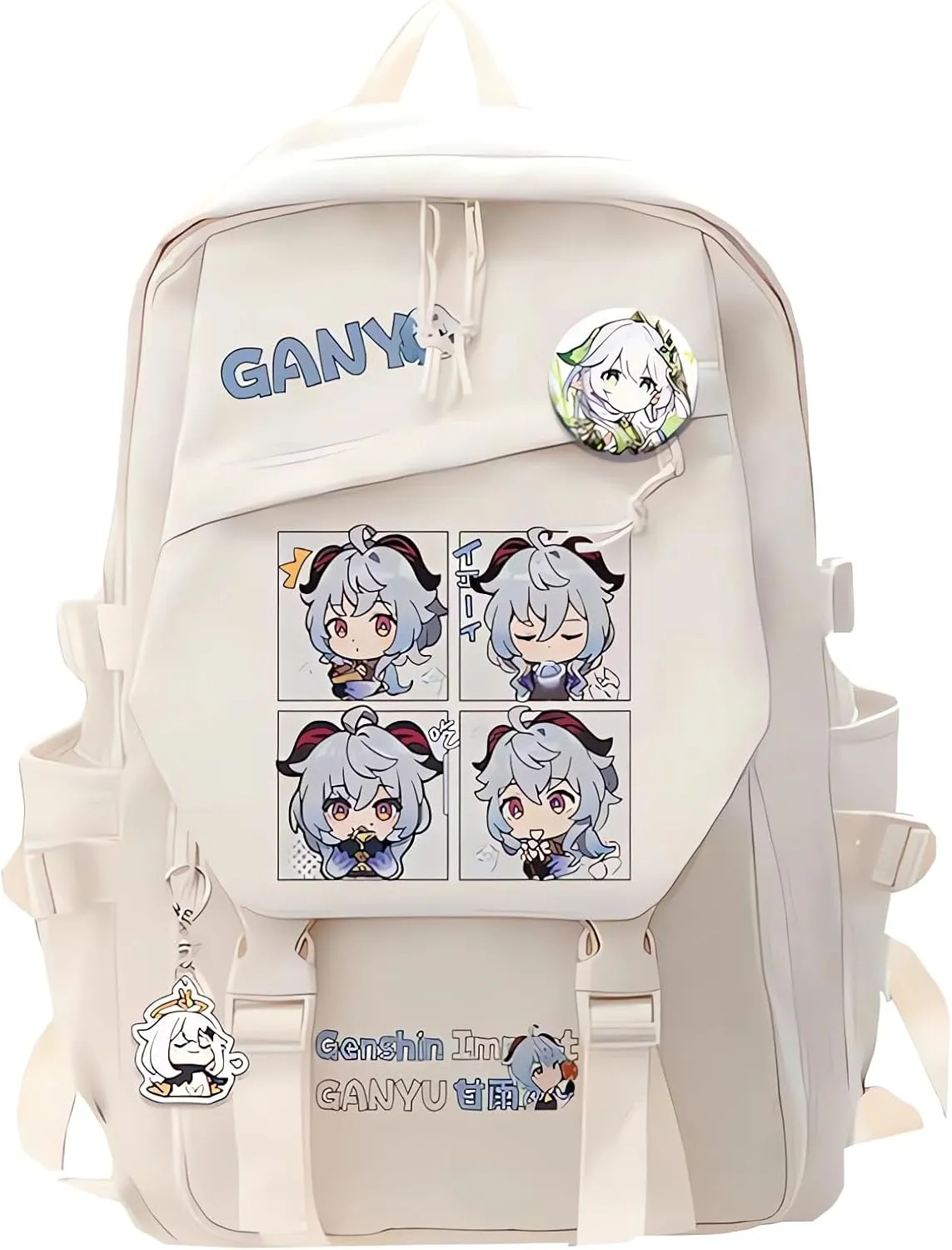 Genshin Impact Backpack Ganyu Backpack Cute 3D Printed Daypack Laptop 17" Large Capacity Travel White BackPack With Gift