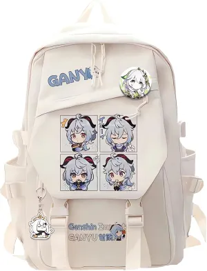 Genshin Impact Backpack Ganyu Backpack Cute 3D Printed Daypack Laptop 17" Large Capacity Travel White BackPack With Gift