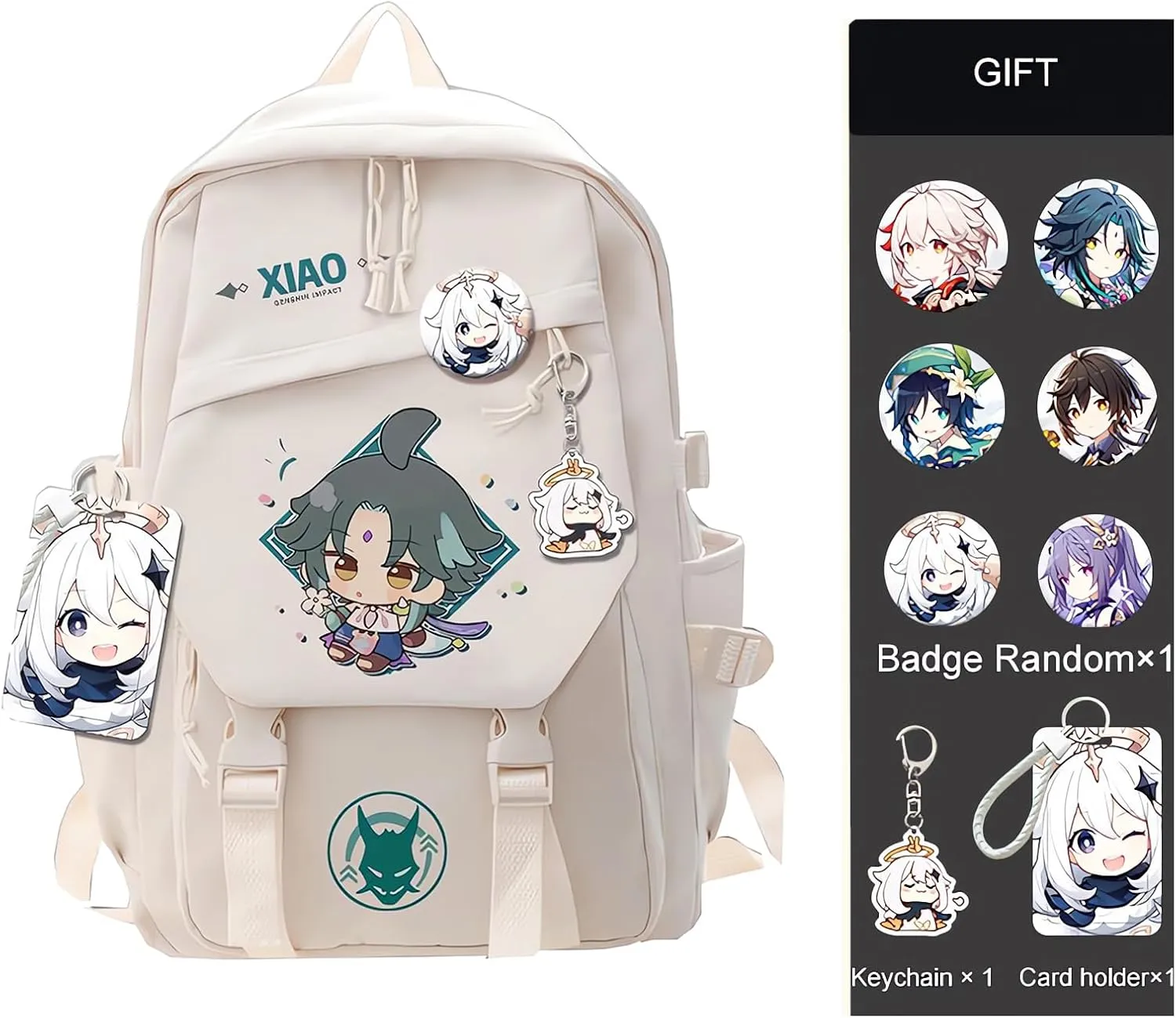 Genshin Impact Backpack Ganyu Backpack Cute 3D Printed Daypack Laptop 17" Large Capacity Travel White BackPack With Gift