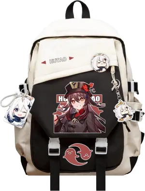 Genshin Impact Backpack Hutao Backpack Printed Laptop Bookbag 17" Large Capacity Travel BackPack With Gift