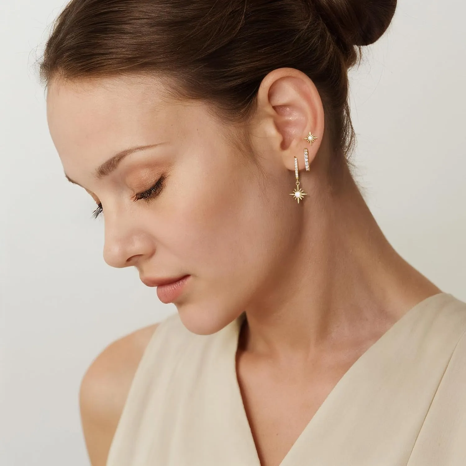 GEORGE SMITH Opal Hoop Earrings for Women, S925 Hypoallergenic Sun Stud Earrings for Sensitive Ears, Dainty Huggie Dangle Earrings, Sterling Silver Earring Stacks Gift