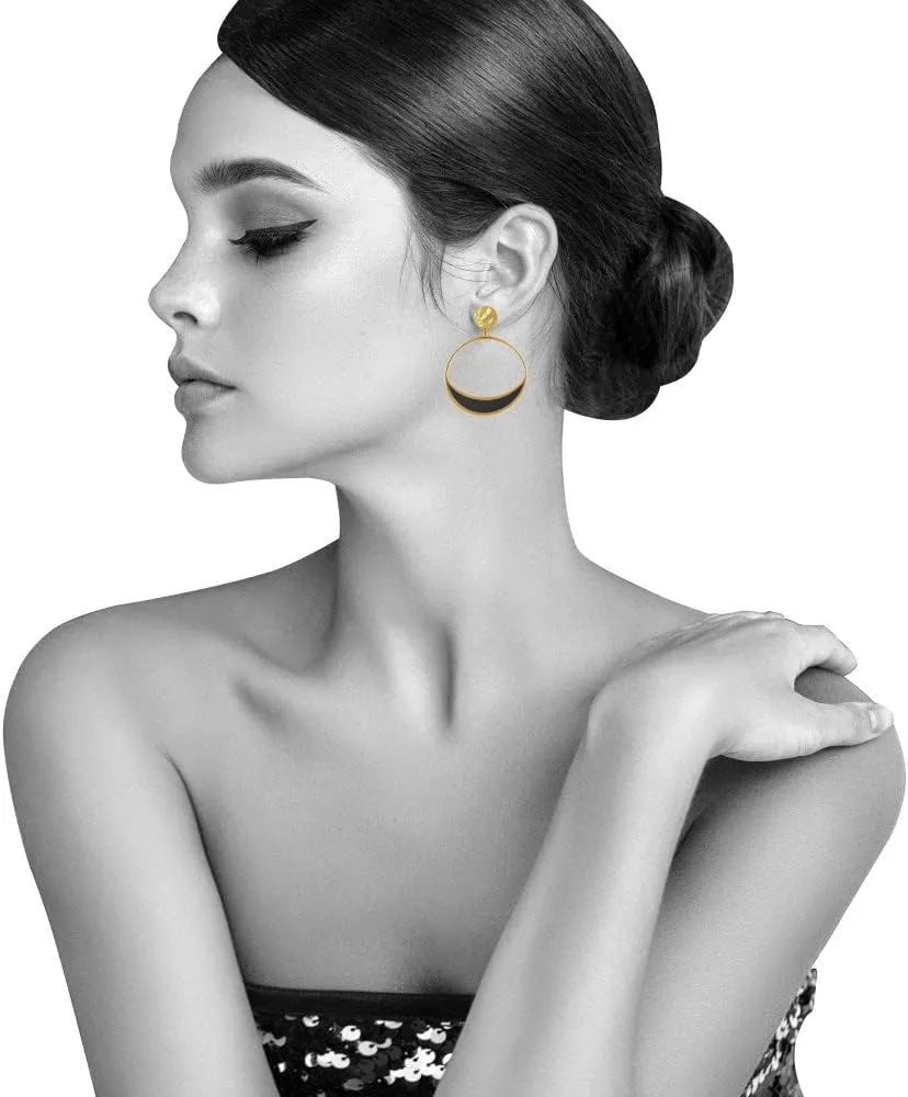 Gilt Metal Clip Earrings Circle and Crescent Moon Translucent Colored
