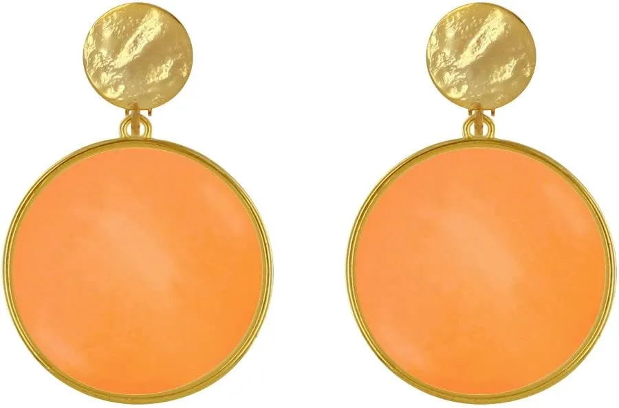Gilt Metal Clip Earrings Translucent Colored Circle