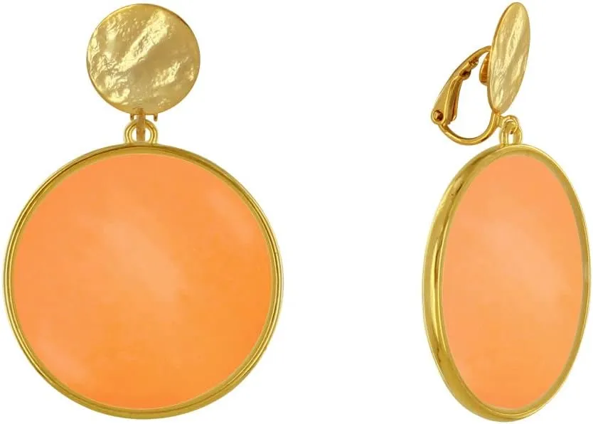 Gilt Metal Clip Earrings Translucent Colored Circle