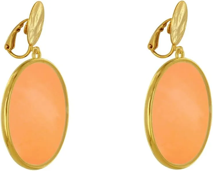 Gilt Metal Clip Earrings Translucent Colored Circle