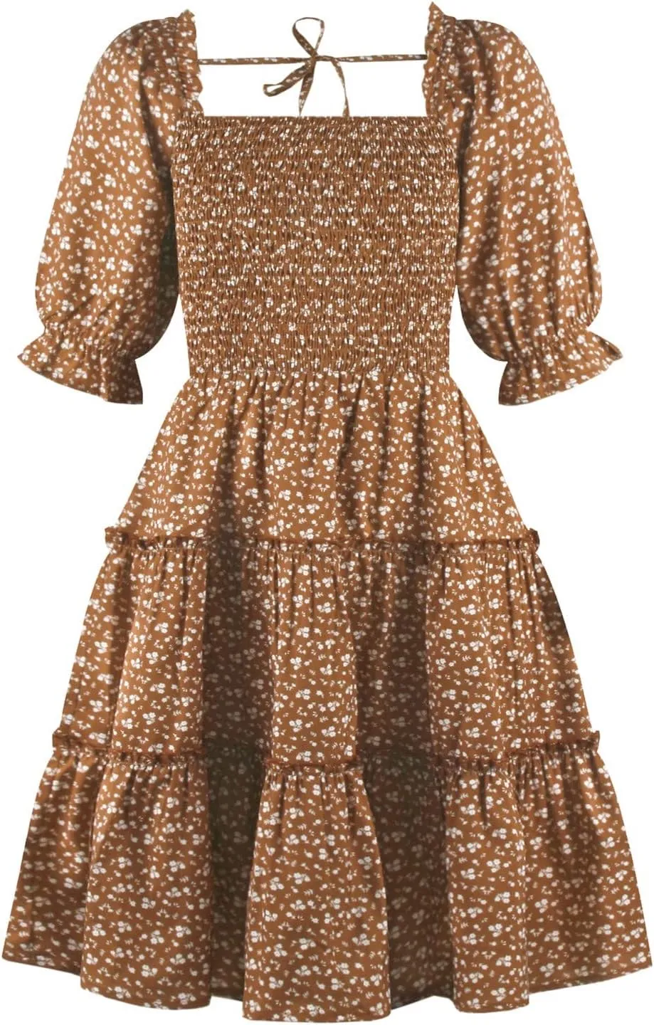 Girls Floral Ruffle Dress Summer Kids Flowy Puff Sleeve Casual Backless Princess Dress Mini Dresses for