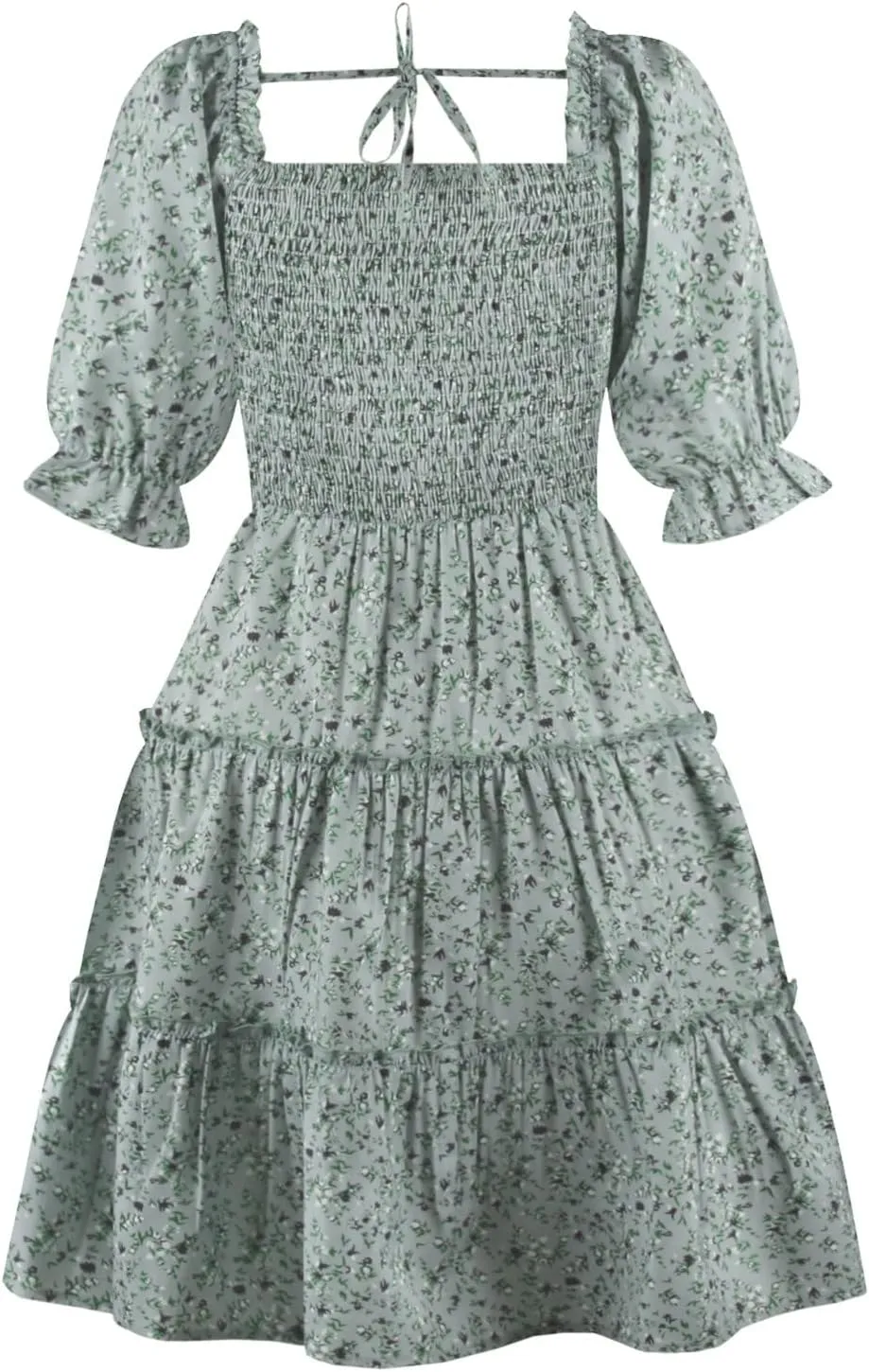 Girls Floral Ruffle Dress Summer Kids Flowy Puff Sleeve Casual Backless Princess Dress Mini Dresses for