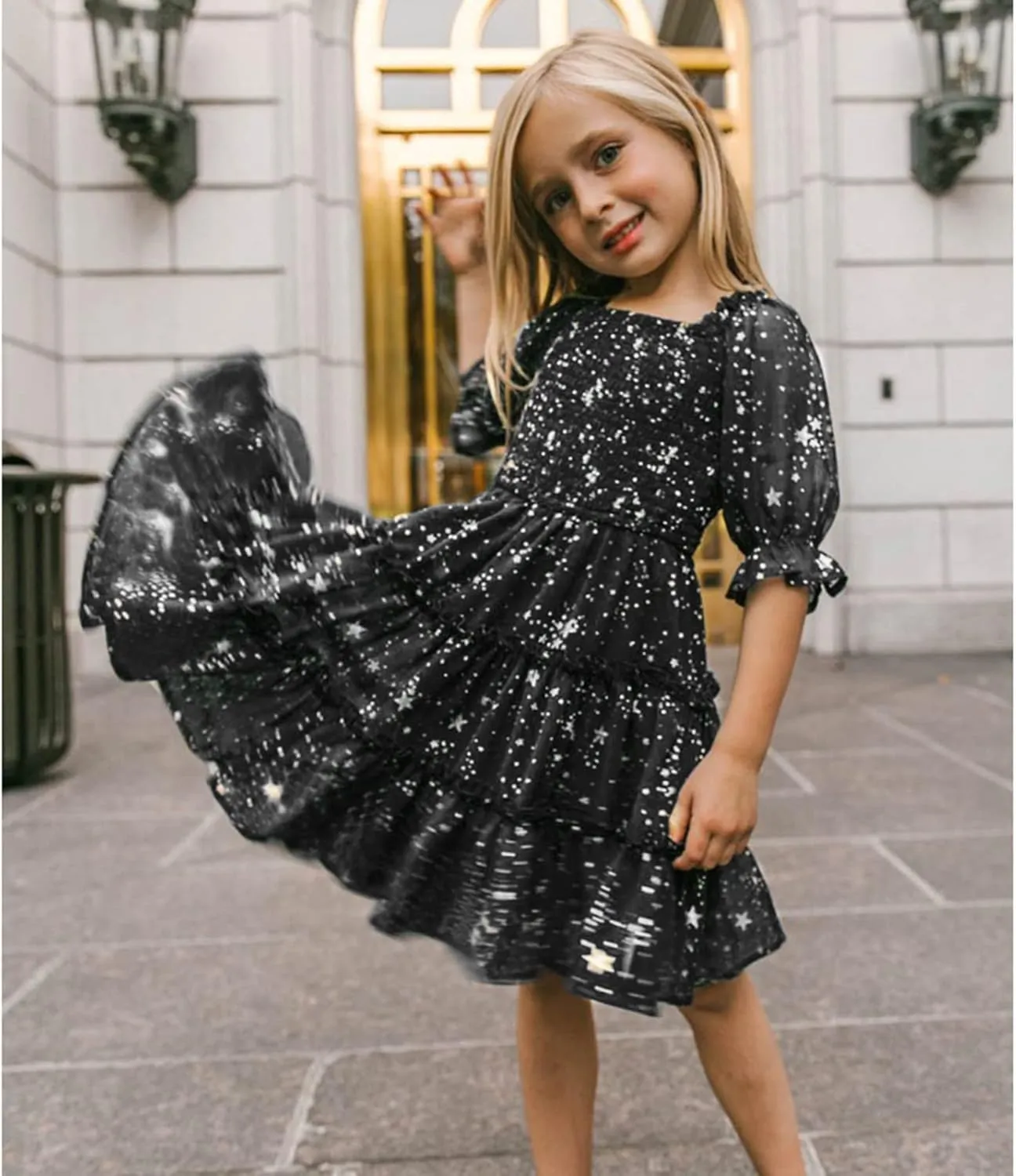 Girls Floral Ruffle Dress Summer Kids Flowy Puff Sleeve Casual Backless Princess Dress Mini Dresses for