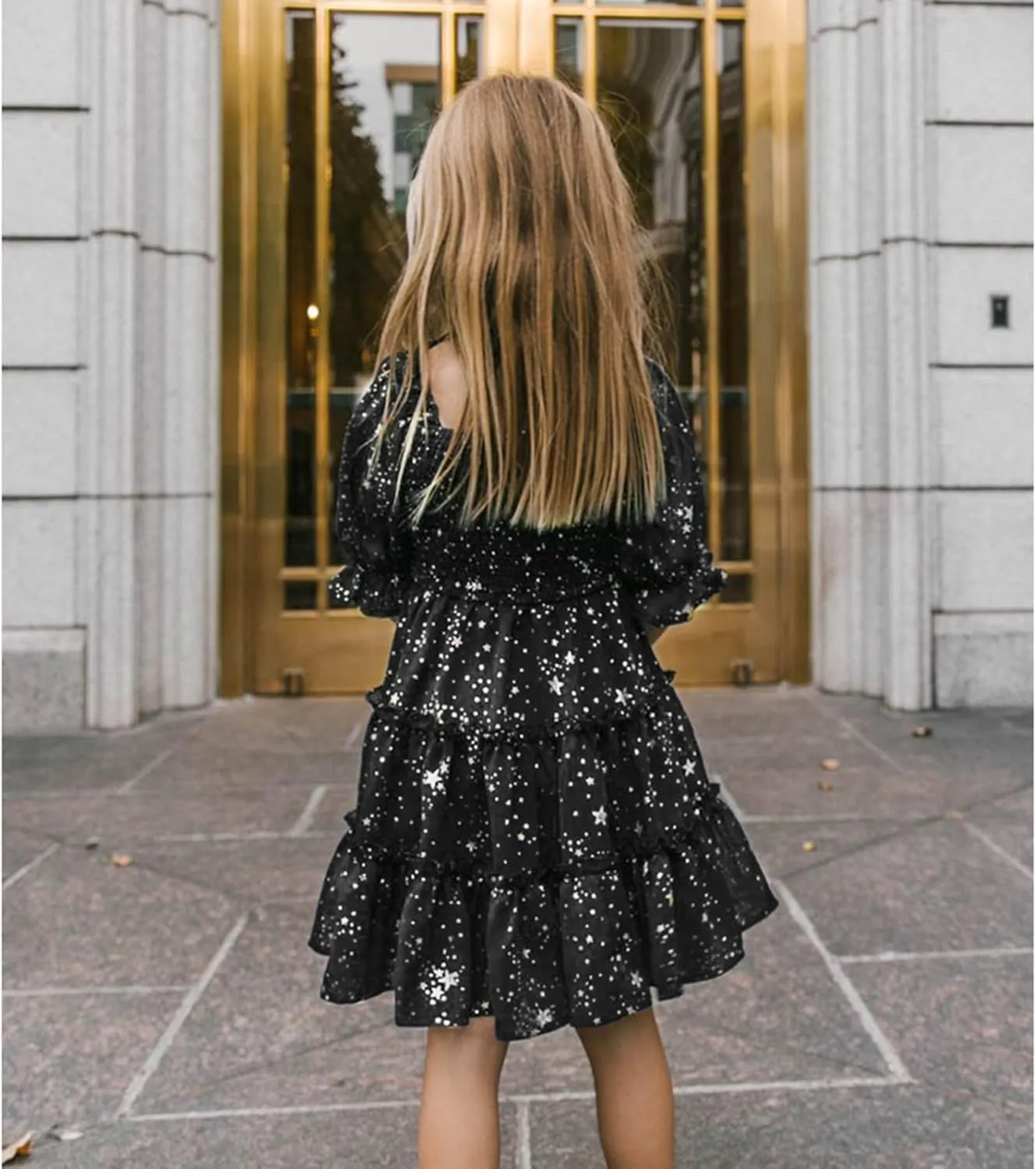 Girls Floral Ruffle Dress Summer Kids Flowy Puff Sleeve Casual Backless Princess Dress Mini Dresses for