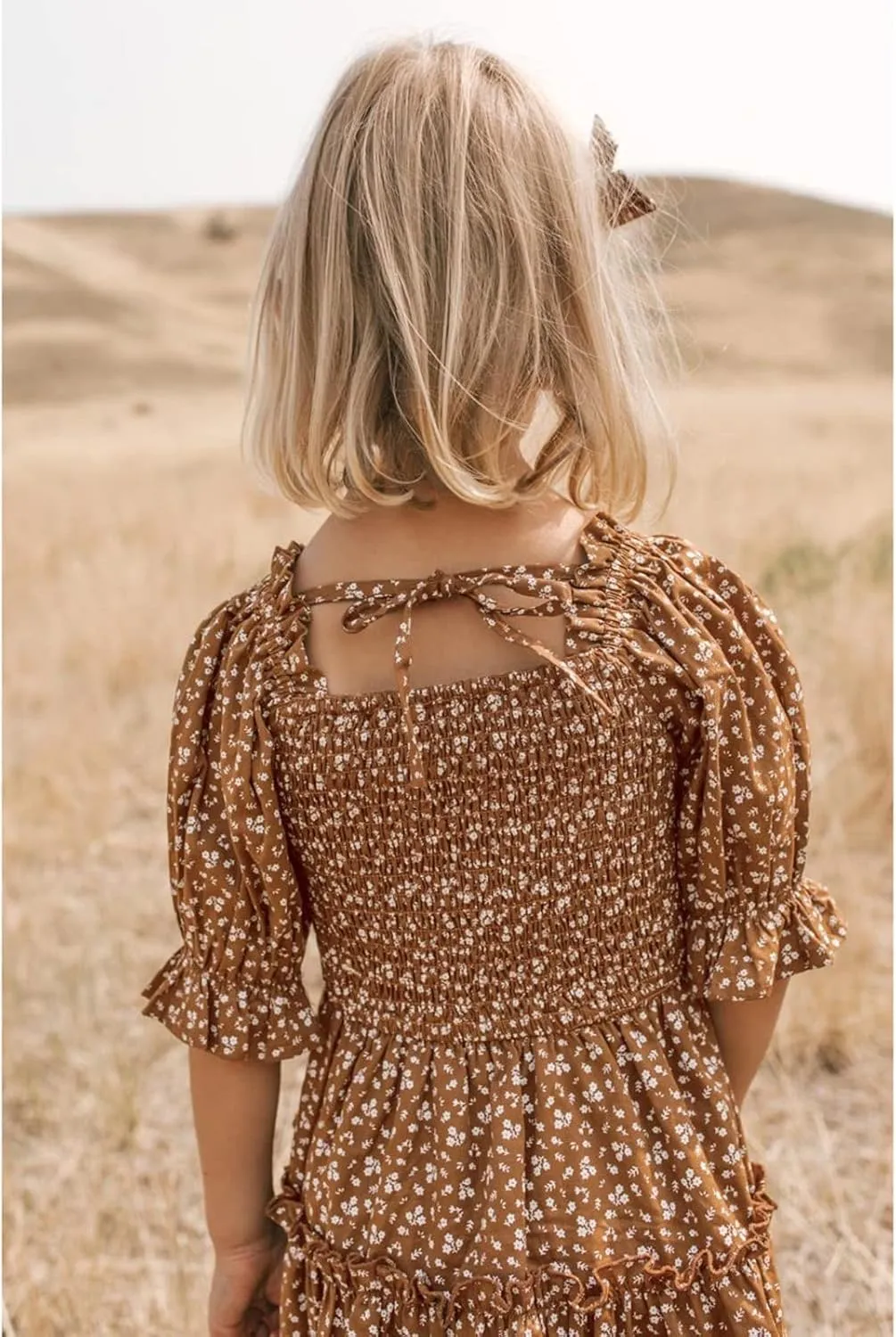 Girls Floral Ruffle Dress Summer Kids Flowy Puff Sleeve Casual Backless Princess Dress Mini Dresses for