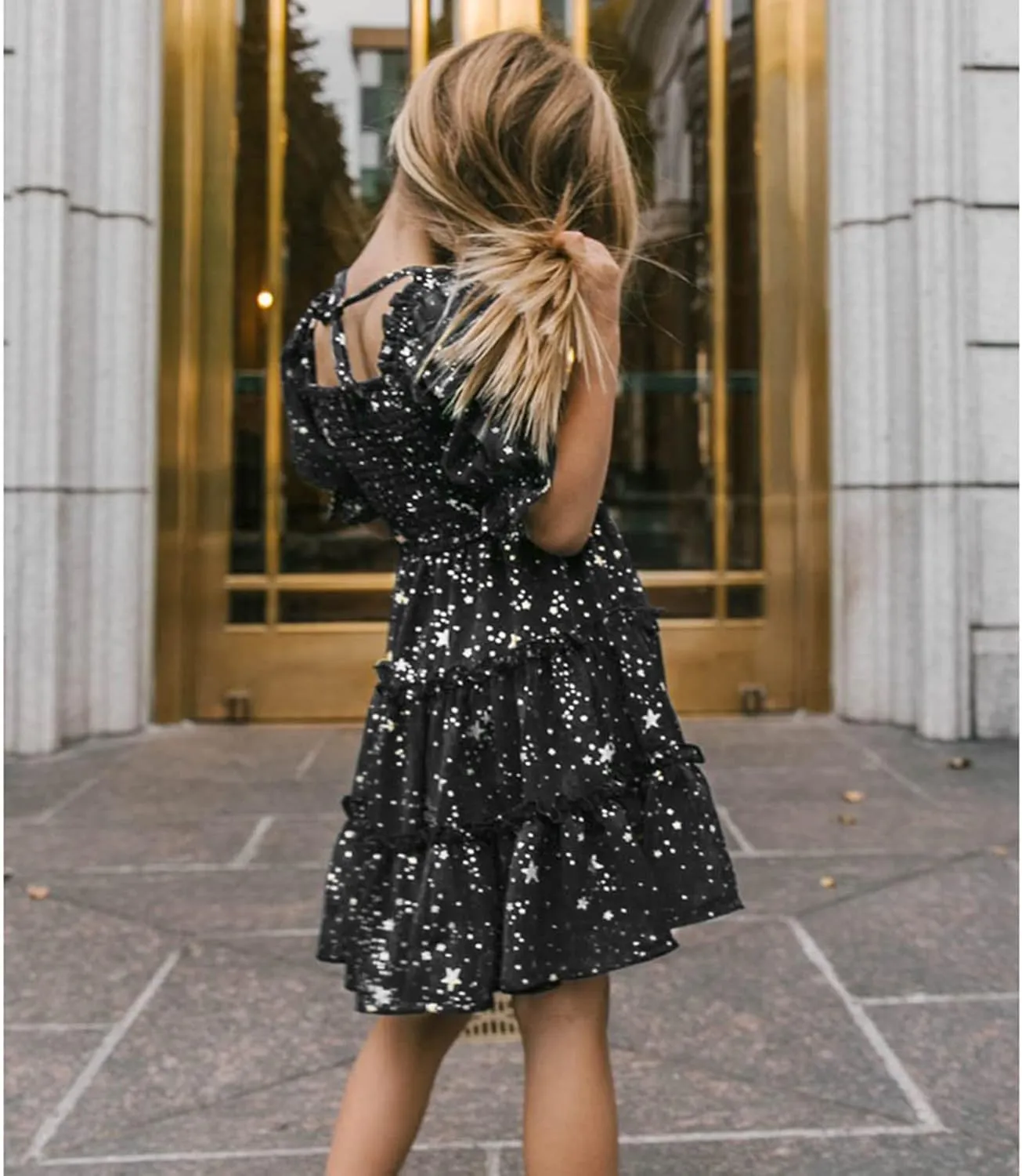 Girls Floral Ruffle Dress Summer Kids Flowy Puff Sleeve Casual Backless Princess Dress Mini Dresses for