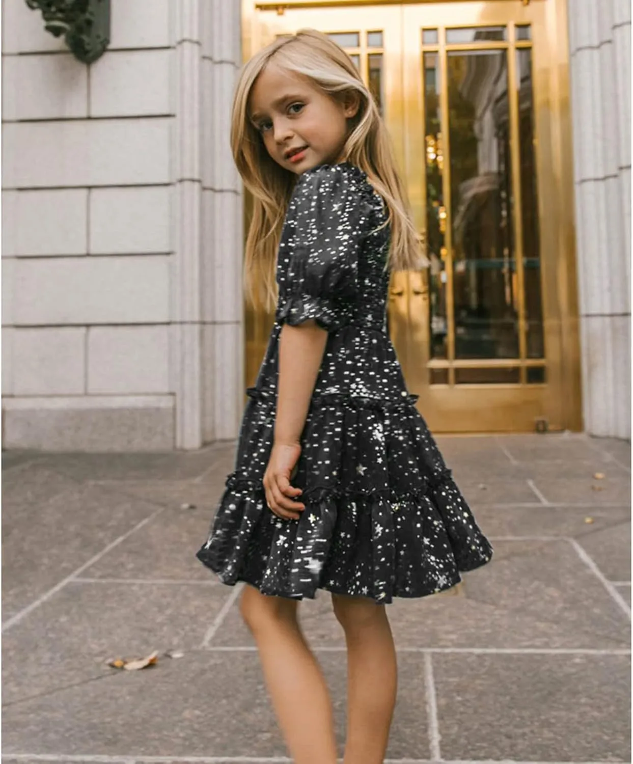 Girls Floral Ruffle Dress Summer Kids Flowy Puff Sleeve Casual Backless Princess Dress Mini Dresses for