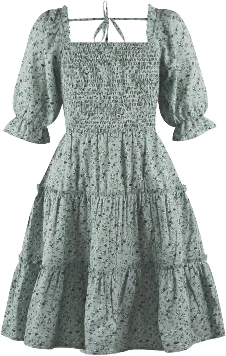 Girls Floral Ruffle Dress Summer Kids Flowy Puff Sleeve Casual Backless Princess Dress Mini Dresses for