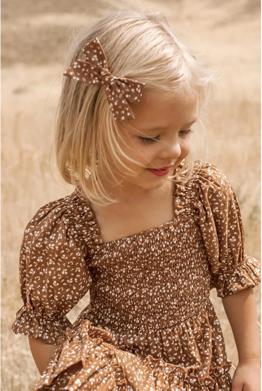 Girls Floral Ruffle Dress Summer Kids Flowy Puff Sleeve Casual Backless Princess Dress Mini Dresses for