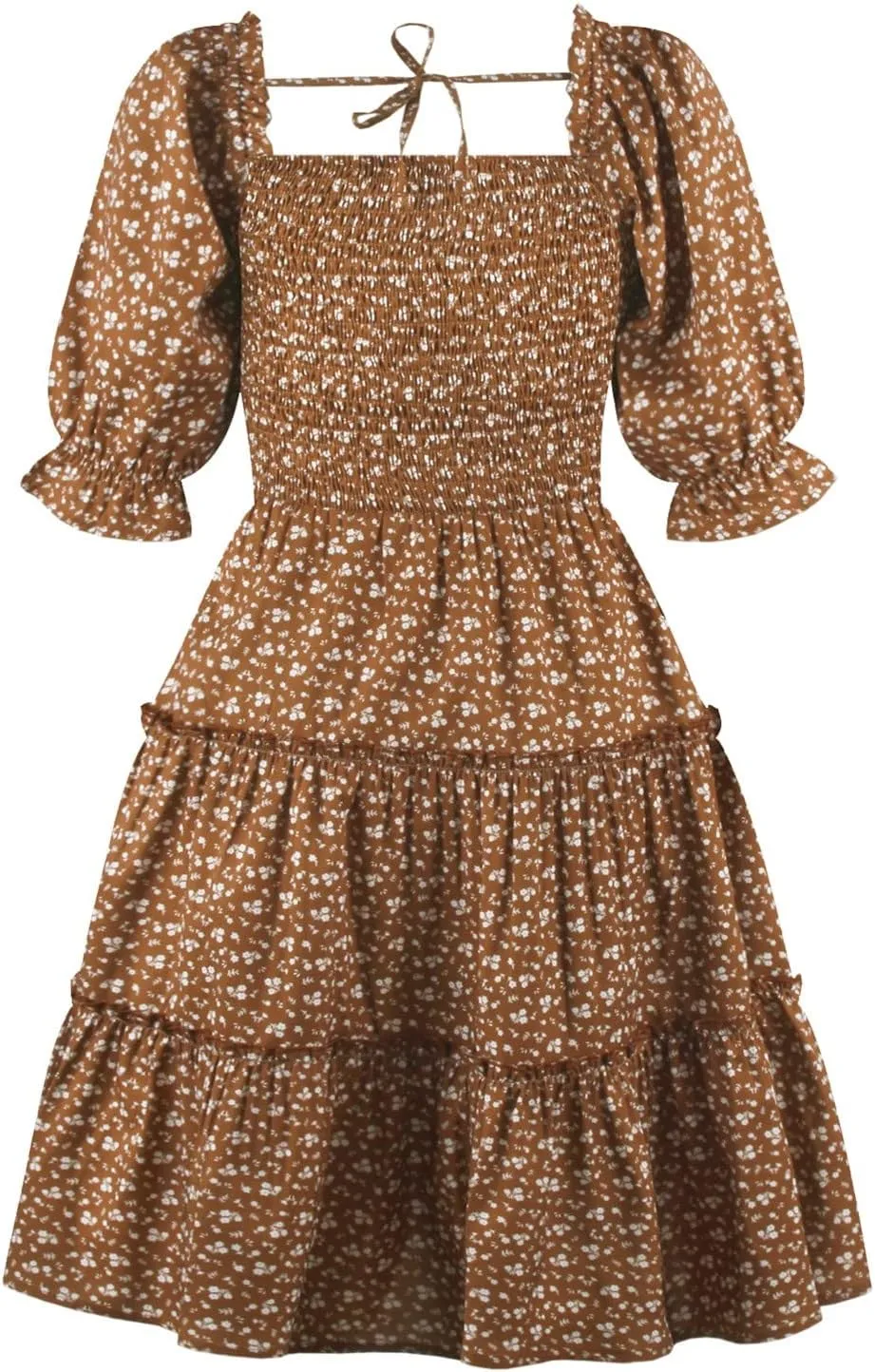 Girls Floral Ruffle Dress Summer Kids Flowy Puff Sleeve Casual Backless Princess Dress Mini Dresses for