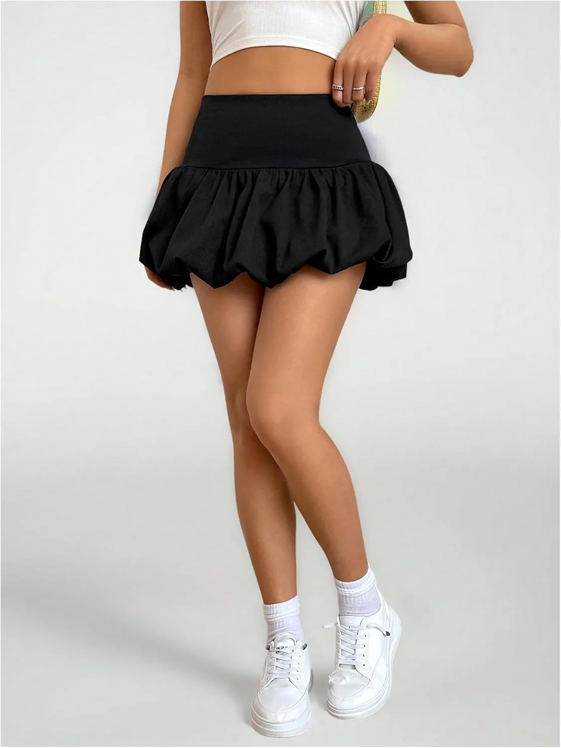 Girl's Y2k Bubble Skirt Bloomer Mini Skirt Elastic High Waist Skirts Flared A Line Skort Dressy Casual Skirts