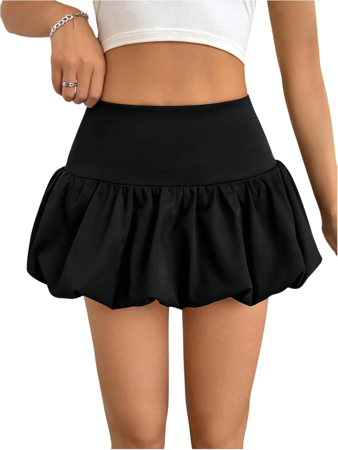 Girl's Y2k Bubble Skirt Bloomer Mini Skirt Elastic High Waist Skirts Flared A Line Skort Dressy Casual Skirts