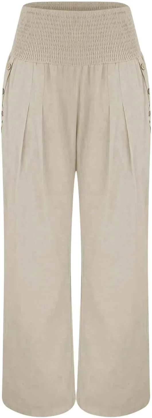 GOKKILRW Women Linen Palazzo Pants Summer Boho Wide Leg Slacks High Waist Flowy Casual Beachwear 2025 Travel Vacation Trouser