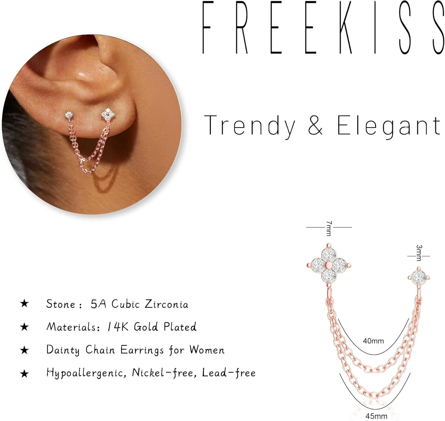 Gold Chain Studs Earrings for Women Trendy: Hypoallergenic 14K Gold Plated Dangle Earrings Dainty Small Long Chain Earring Set Fashion Gold Jewelry for Women