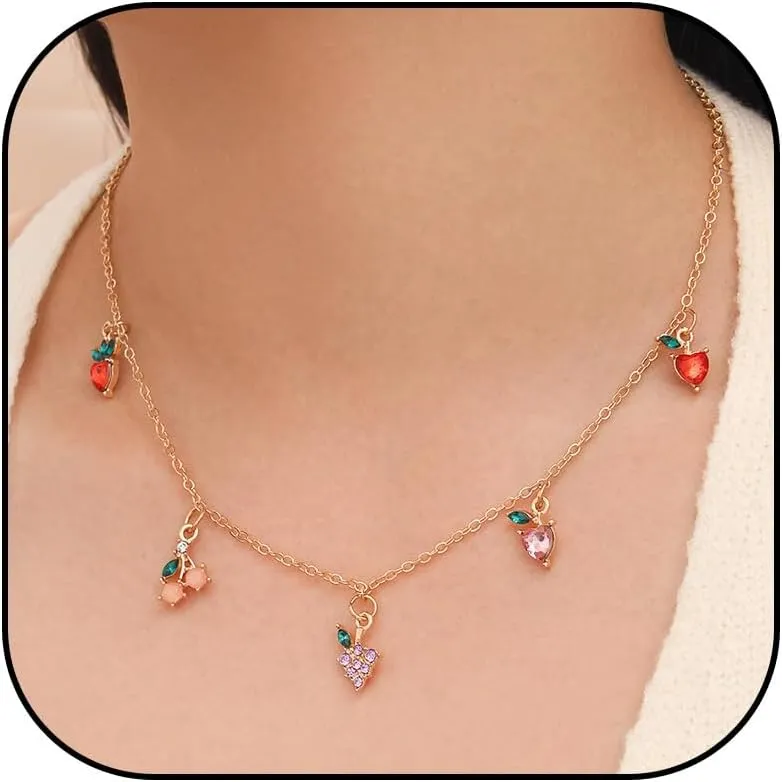 Gold Charm Necklace for Women Dainty Western Cowgirl Necklace Pearl Bow Coin Cherry Charm Necklace Western Outfits for Women Necklaces for Women Trendy