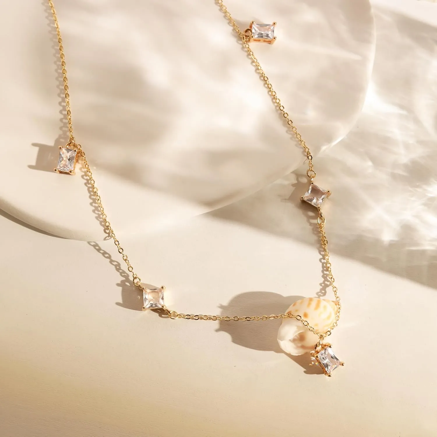 Gold Diamond CZ Station Necklace Adjustable Non-Tarnish Choker Pendant for Women 16-18 inches