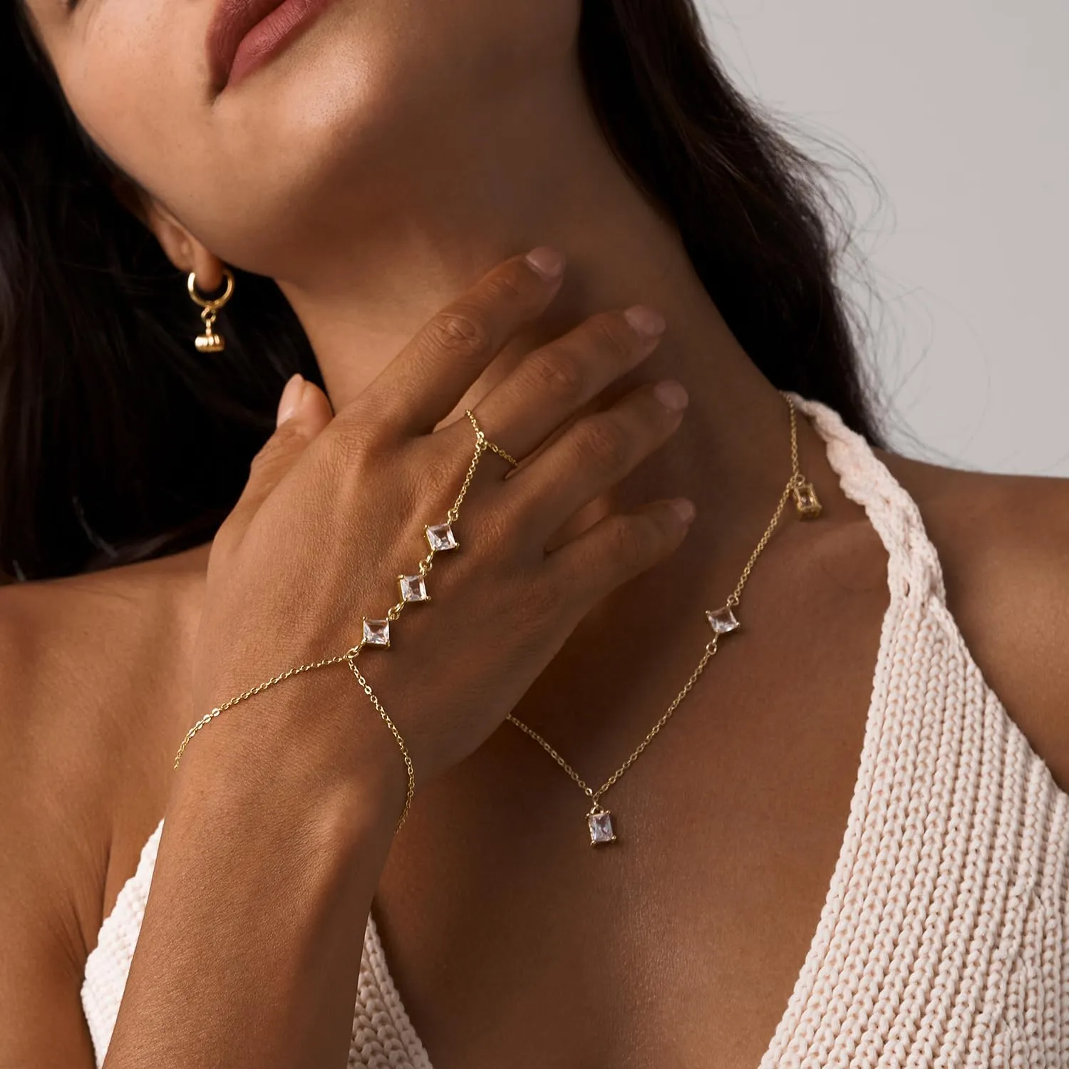 Gold Diamond CZ Station Necklace Adjustable Non-Tarnish Choker Pendant for Women 16-18 inches
