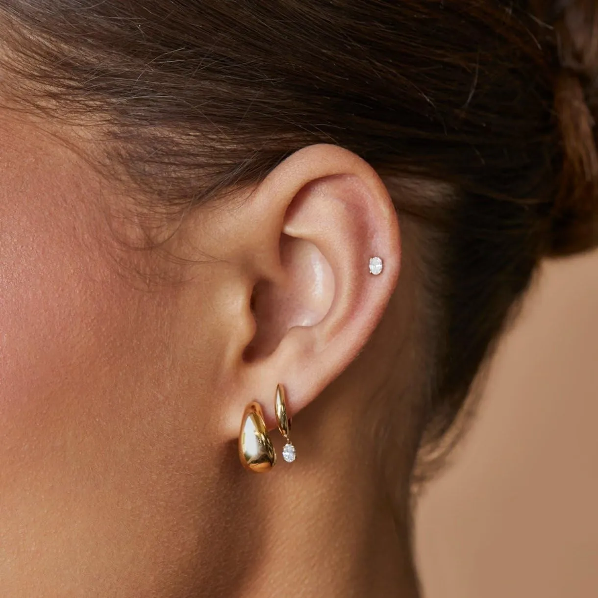Gold Earrings for Women, 3 Pairs 14K Gold Plated Hypoallergenic Chunky Cartilage Hoop Earrings Set for Women Trendy, Dainty CZ Cute Stud Earring Huggie Stacks Gold Fashion Jewelry Gifts for Her