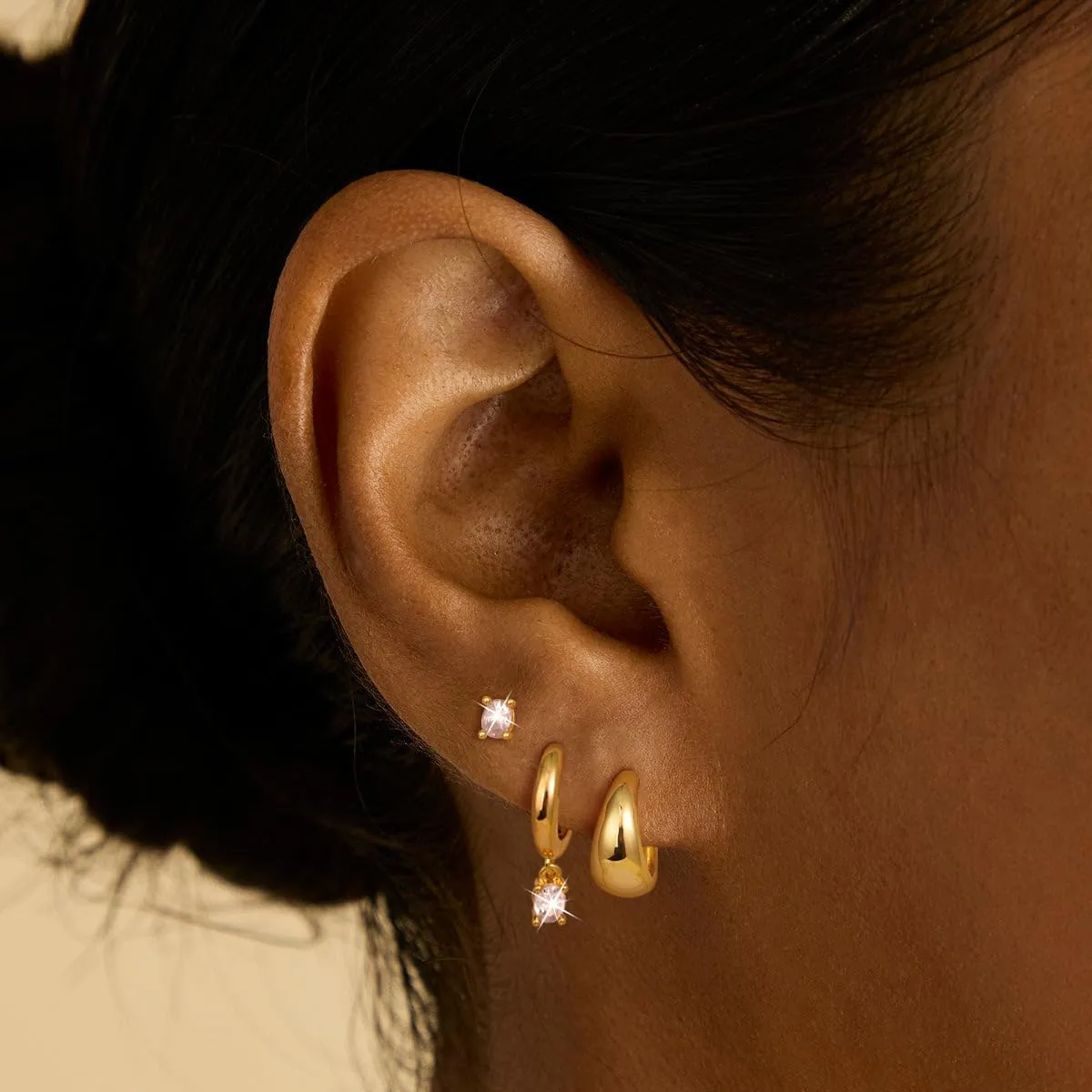 Gold Earrings for Women, 3 Pairs 14K Gold Plated Hypoallergenic Chunky Cartilage Hoop Earrings Set for Women Trendy, Dainty CZ Cute Stud Earring Huggie Stacks Gold Fashion Jewelry Gifts for Her