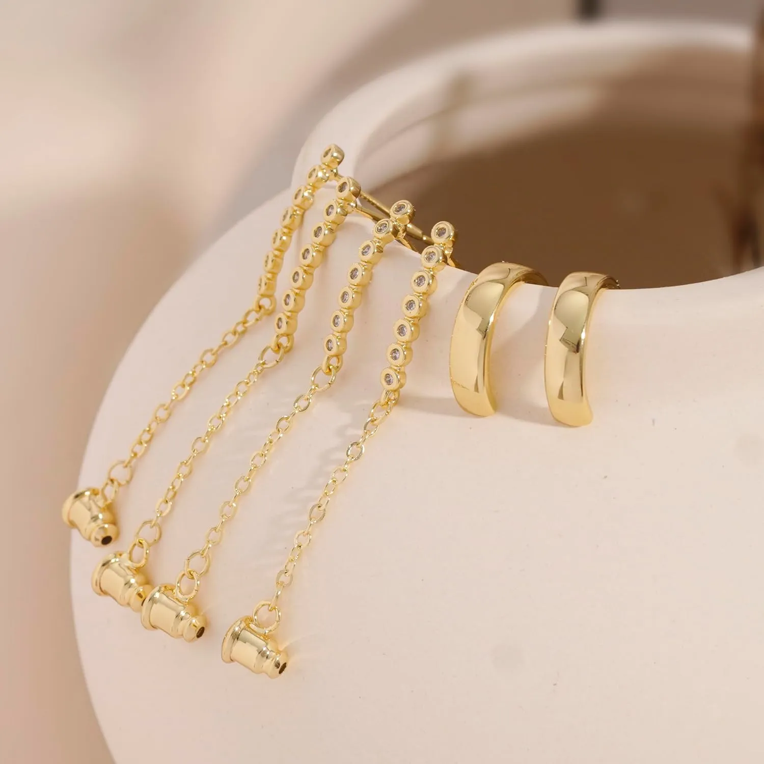 Gold Earrings for Women, 3 Pairs 14K Gold Plated Hypoallergenic Chunky Cartilage Hoop Earrings Set for Women Trendy, Dainty CZ Cute Stud Earring Huggie Stacks Gold Fashion Jewelry Gifts for Her
