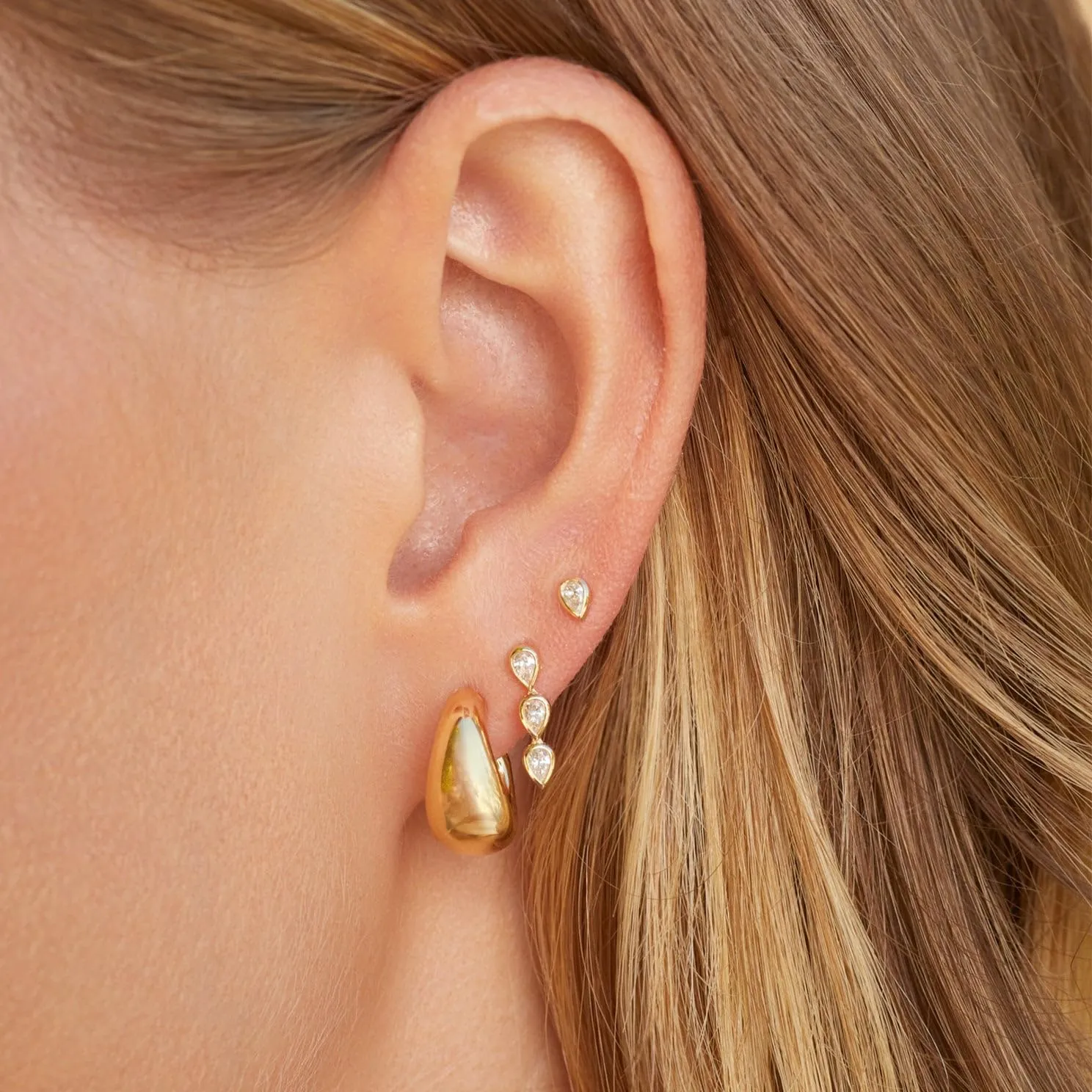Gold Earrings for Women, 3 Pairs 14K Gold Plated Hypoallergenic Chunky Cartilage Hoop Earrings Set for Women Trendy, Dainty CZ Cute Stud Earring Huggie Stacks Gold Fashion Jewelry Gifts for Her
