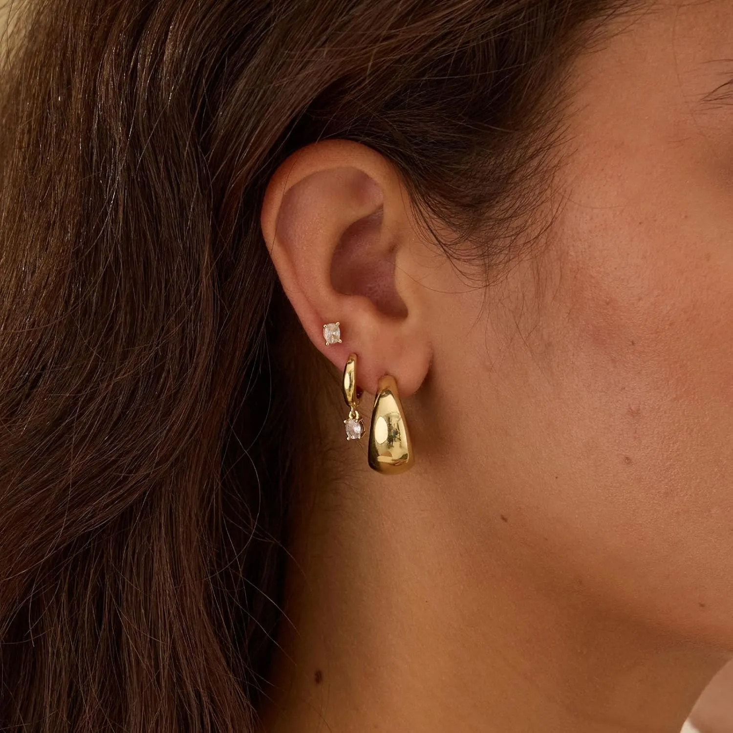 Gold Earrings for Women, 3 Pairs 14K Gold Plated Hypoallergenic Chunky Cartilage Hoop Earrings Set for Women Trendy, Dainty CZ Cute Stud Earring Huggie Stacks Gold Fashion Jewelry Gifts for Her