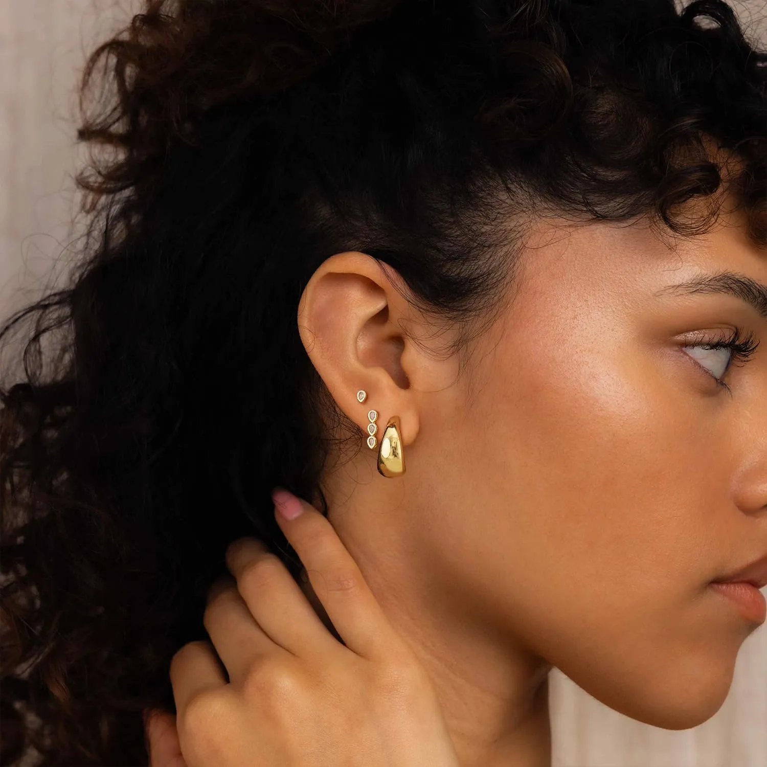 Gold Earrings for Women, 3 Pairs 14K Gold Plated Hypoallergenic Chunky Cartilage Hoop Earrings Set for Women Trendy, Dainty CZ Cute Stud Earring Huggie Stacks Gold Fashion Jewelry Gifts for Her