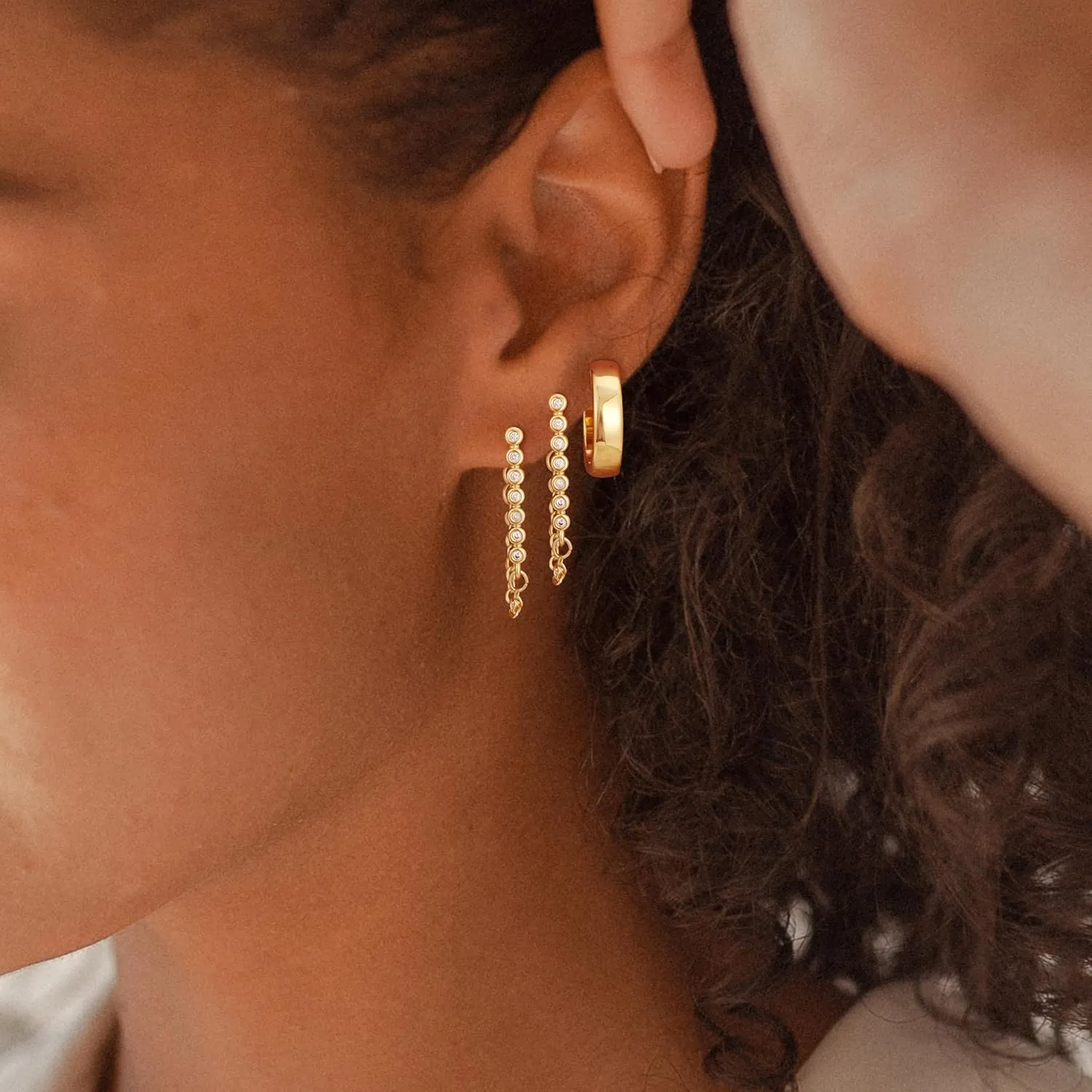 Gold Earrings for Women, 3 Pairs 14K Gold Plated Hypoallergenic Chunky Cartilage Hoop Earrings Set for Women Trendy, Dainty CZ Cute Stud Earring Huggie Stacks Gold Fashion Jewelry Gifts for Her